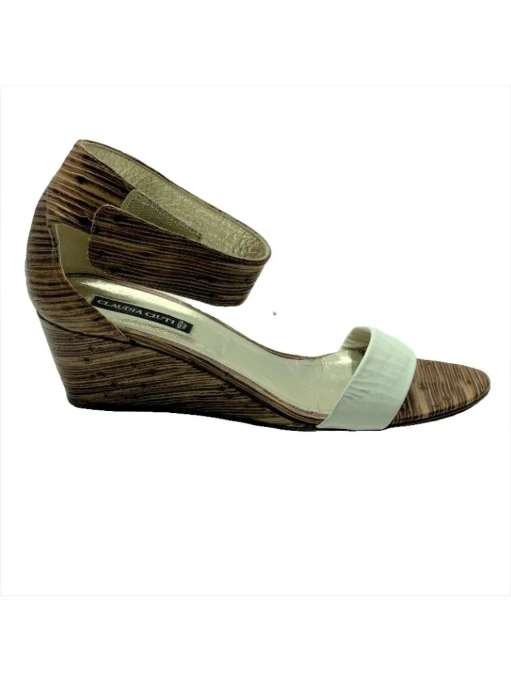 Claudia Ciuti Made In Italy Brown & White Wedge Sandals With Ankle Strap Womens